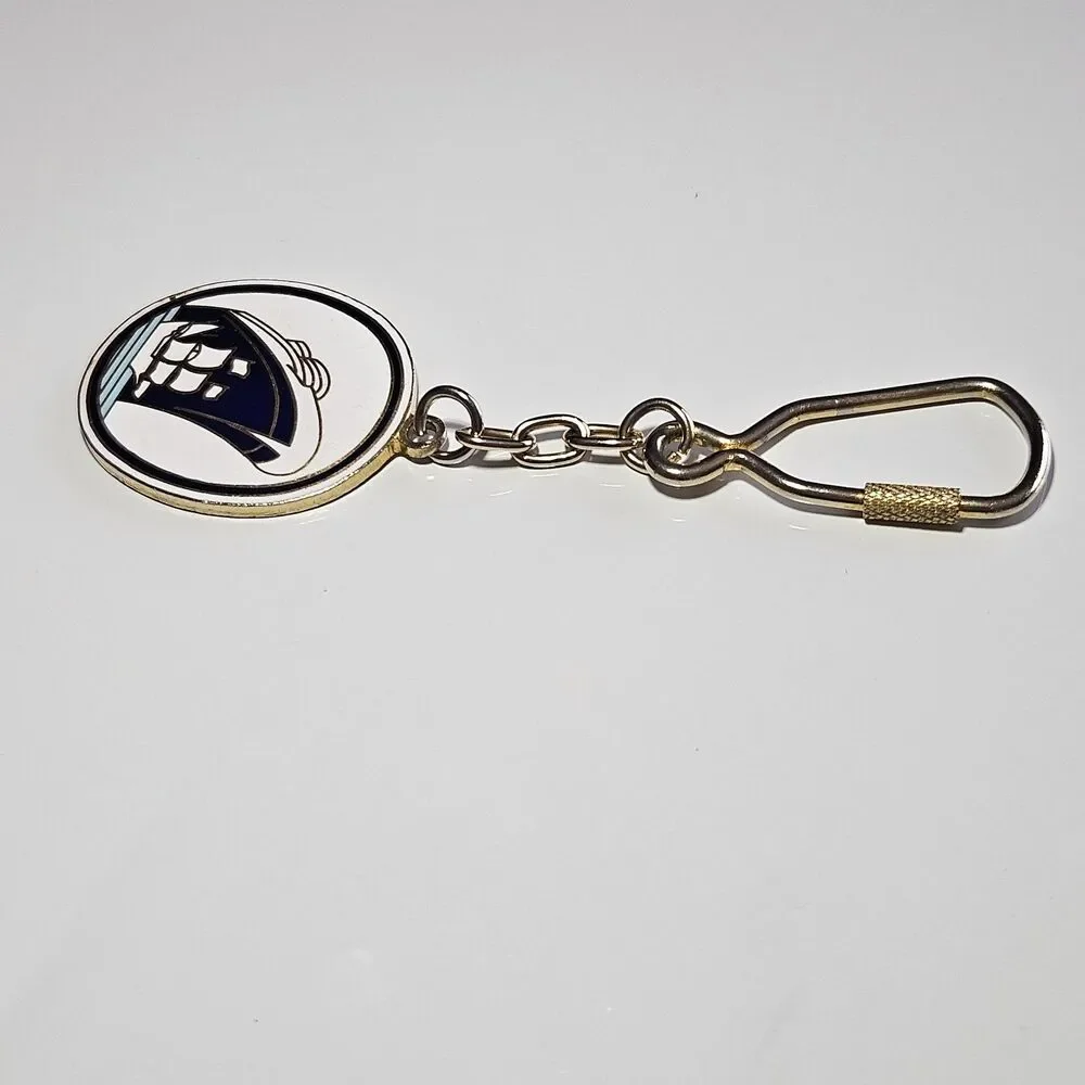 Vintage Enamel statendam Ship Oval gold tone Keychain Keyring